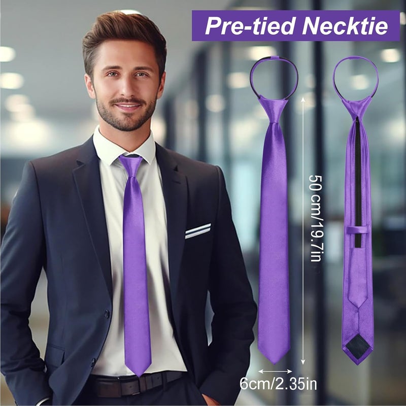 ERDOGLY Men's Pre-Tied Necktie, Adjustable Zipper Skinny Ties for Men, Solid Color Black Ties for Wedding, Graduation - Image 2
